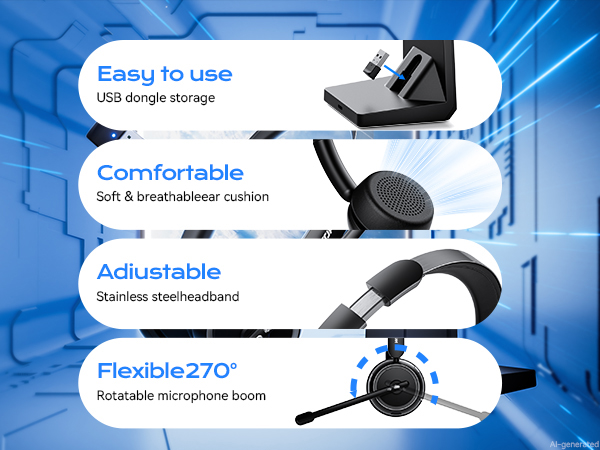 Soft breathable earmuffs &amp;amp;amp;amp; adjustable headband. Rotatable mic fits any angle