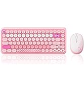 308i Pink Wireless 2.4G Keyboard and Mouse Set, Gradient Cute Round Keycaps for Retro Typewriter,...