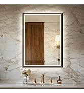 USHOWER 22X30 LED Bathroom Mirror with Lights, Black Aluminum Frame LED Mirror, Shatter-Proof, An...