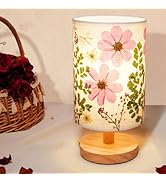 Floresita Dried Flowers Table Lamp 5W LED Pressed Flower Bedside Lamp Linen Shade Table Lamp with...