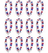 Windy City Novelties Patriotic Flower Leis – 12-Pack Red, White &amp; Blue Silk Necklaces for 4th of ...