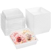 Ocmoiy 100 Pack Paper Charcuterie Boxes with Clear Secure Lids, 5 inches White Square Disposable ...