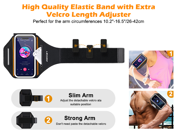 This running phone armband uses high quality elastic bands and Velcro