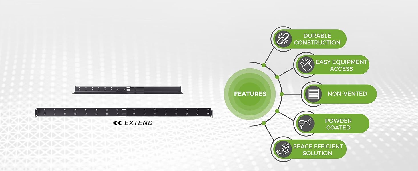 NavePoint 1U Adjustable Rack Mount Server Shelf Rails