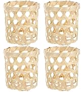Luxshiny 4 Pcs Wicker Woven Tea Light Candle Holder Decorative Woven Votive Candle Holder Rustic ...