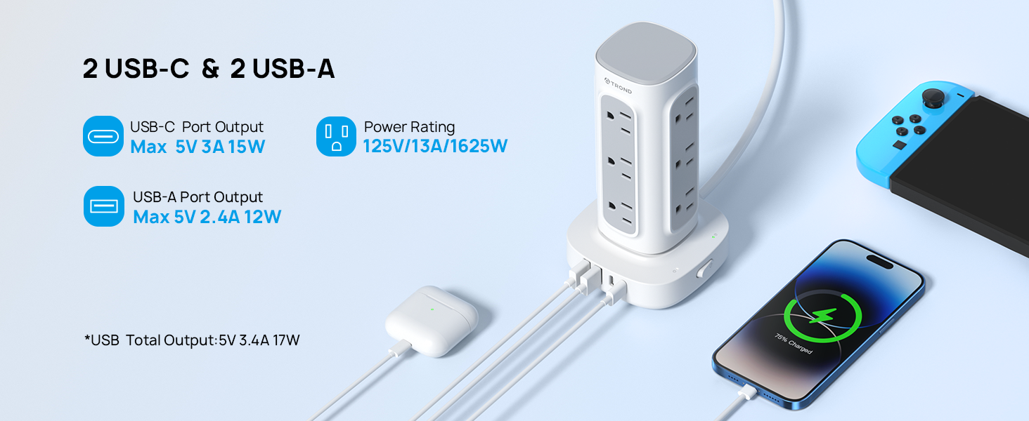 tower power strip with usb ports