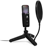 Emerson EAM-9052 USB Gaming &amp; Streaming Condenser Microphone with LED Lighting and Pop Filter