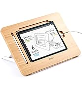 ELETIUO Upgraded Bamboo Wooden Drawing Ipad Holder with Pencil&amp;Charger Cable Slot, Multi-Angle Ad...
