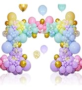 KAWKALSH 219Pcs Rainbow Balloons Garland Arch Kit Different Sizes Latex Balloons Assorted Pastel ...