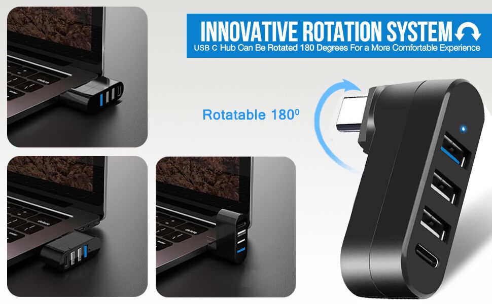4-Port USB C Hub [90°/180° Degree Rotatable]