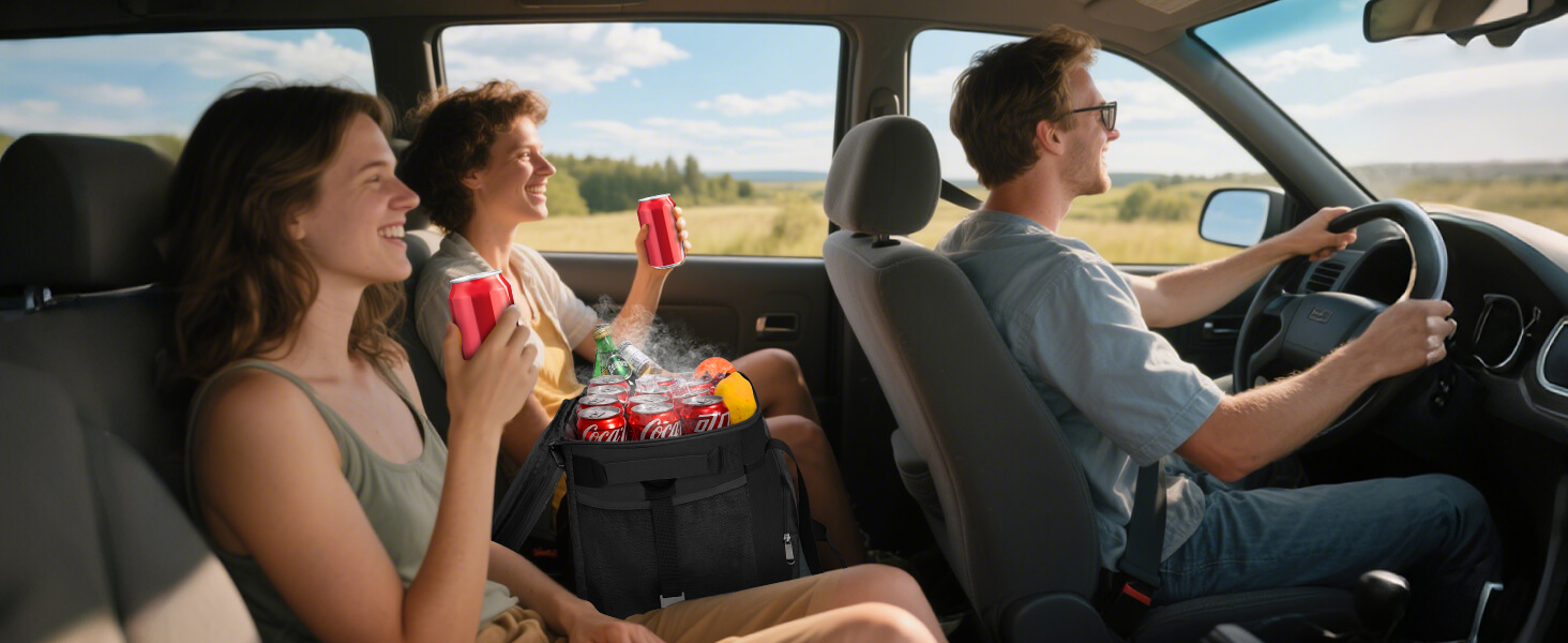 Enjoy cold drinks on the go with the wheeled MIYCOO camping ice bag during road trips.