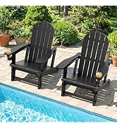 Shintenchi Adirondack Chairs Set of 2,HDPE Adirondack Chairs w/Removable Tablelop &amp; Umbrella Hole...