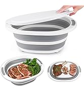 BBQ Prep Tub with Lid, Collapsible Wash Basin 7.5L Dish Tub Sink Basin, 2-in-1 Cutting Board Fold...