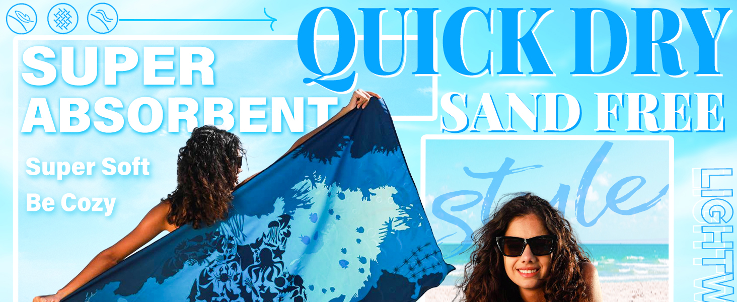 Microfiber Lightweight Thin Beach Towel Sand Free Quick Dry Super Absorbent Large Towels 