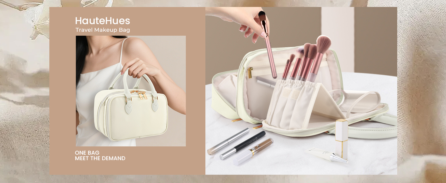 Travel Makeup Bag for Women Fashion Large Capacity Pouch Open Flat Cosmetic Portable Organizer