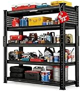 LDHTHOPI 72.2''H Garage Shelving Heavy Duty 5-Tier Adjustable Storage Shelves Unit, 2 Side Pegboa...