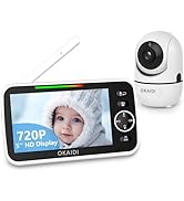 OKAIDI 5" HD Baby Monitor with Camera and Audio, 720P Display Baby Monitor, 5000mAh Battery, Remo...