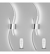 CANEOE Modern Wall Sconce Set of Two with Remote Control, Dimmable Indoor Led Wall Sconce Lightin...