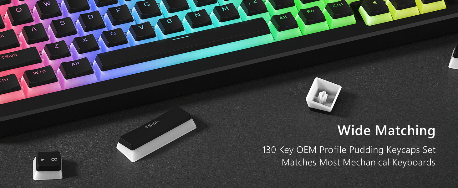 Womier Pudding Keycaps,PBT Keycaps 100 percent keyboard 130 Keys,Shine Through Keycaps