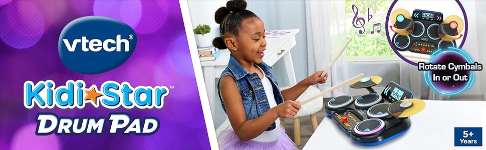 Kid drums along to the beat with the VTech KidiStar Drum Pad. Rock Out With Real Drums! 5+ years.
