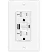 20A GFCI Outlet with Dual USB Ports (Type A+C), Self-Test GFI Electrical Outlet with Tamper-Resis...