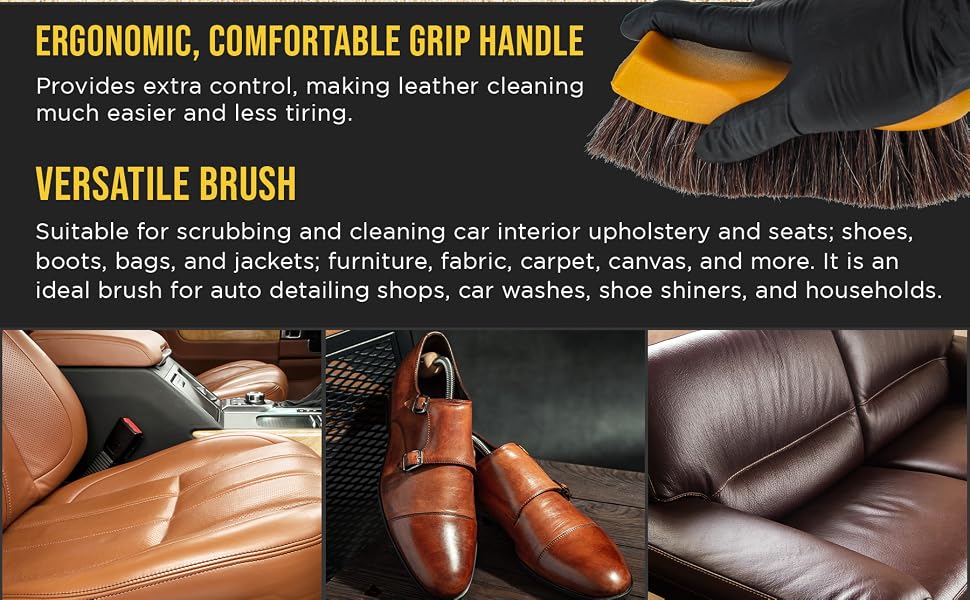 Dura-Gold Horse Hair Leather Cleaning Brush - Scrub Car Upholstery, Seats, Furniture, Fabric, Shoes
