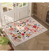 Rugcomf Door Mat Indoor Entrance 2x3 Rug Machine Washable Boho Floral Small Area Rug Non-Slip Low...