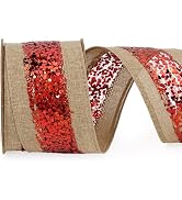LaRibbons Christmas Ribbon for Gift Wrapping Brown Burlap Ribbons Red Wired Ribbon for Christmas ...