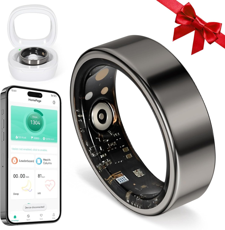 Smart Ring Fitness Tracker for Men - Health Heart Rate Ring with Sleep Monitor and Blood Oxygen Tracking, No Subscription Fee, Family Care, Remote Photography,Ip68 Waterproof