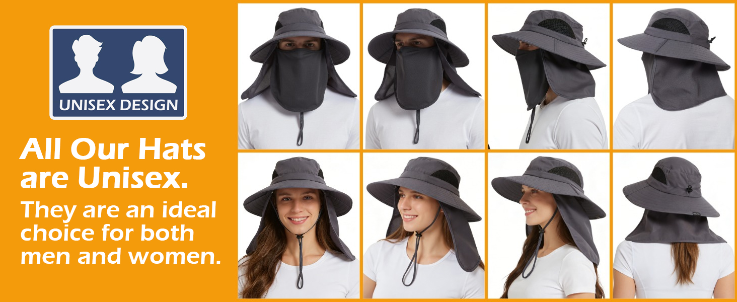 Unisex UV Sun Hat with Face &amp;amp;amp; Neck Cover, Wide Brim Outdoor Sun Protection Cap for Men &amp;amp;amp; Women