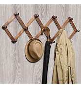 Amber Home Wood Accordion Wall Rack 13 Hooks (Pegs), Expandable Wall Mounted Hanger for Coat, Hat...