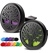 RoyAroma 2PCS Tree of Life Car Diffuser Aromatherapy Essential Oil Black Stainless Steel Locket w...
