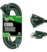 Thonapa Weatherproof Green Extension Cord 20 ft 3 Outlets, 16/3 SJTW Outdoor Extension Cord with ...