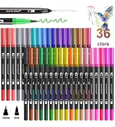 36 Colors Dual Tip Watercolor Brush Markers, Water-based Paint Fineliner Markers Pencils for Call...