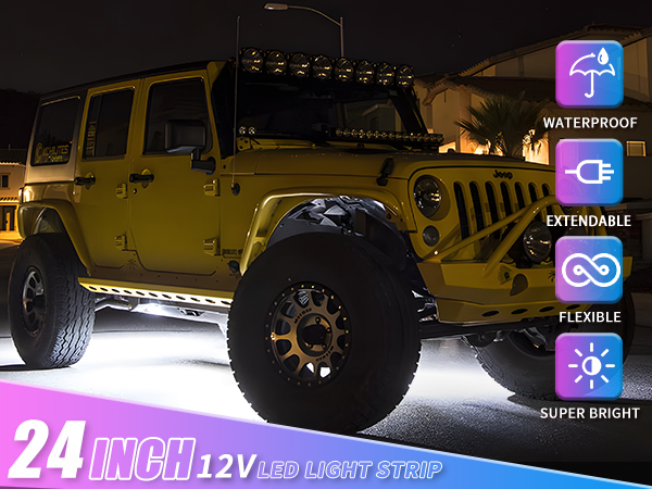 Car Led Strip Lights 24" Connectable White Led Light Strips for Cars Golf Cart 