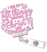 Bible Verse Badge Reel Retractable - I Can Do All Things Through Christ ID Badge Holder with Acry...