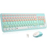 Wireless Keyboard and Mouse Combo, Retro Typewriter Keyboard with Round Keycaps, 2.4GHz Full-Size...