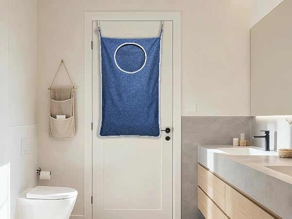 hanging laundry hamper bag-blue