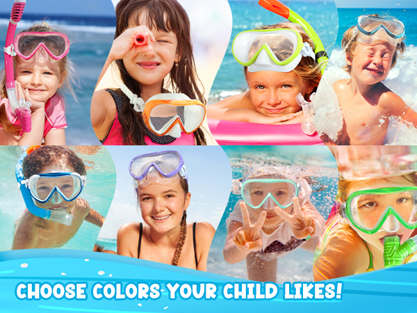 Kids Swim Goggles Snorkel Diving Mask for Youth(5-15), Anti-Fog 180° Clear View