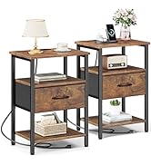 Vagusicc Night Stand Set 2, Nightstand with Charging Station, Bed Side Table with Adjustable Draw...