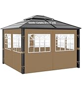 Gazebo Privacy Curtains 10' x 12' with PVC Windows, 4-Panels Side Wall with Zipper Universal Repl...