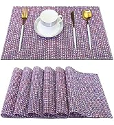 PIGCHCY Elegant Placemats Set of 6 Blended Woven Heat-Resistant Placemats Washable Easy to Clean ...