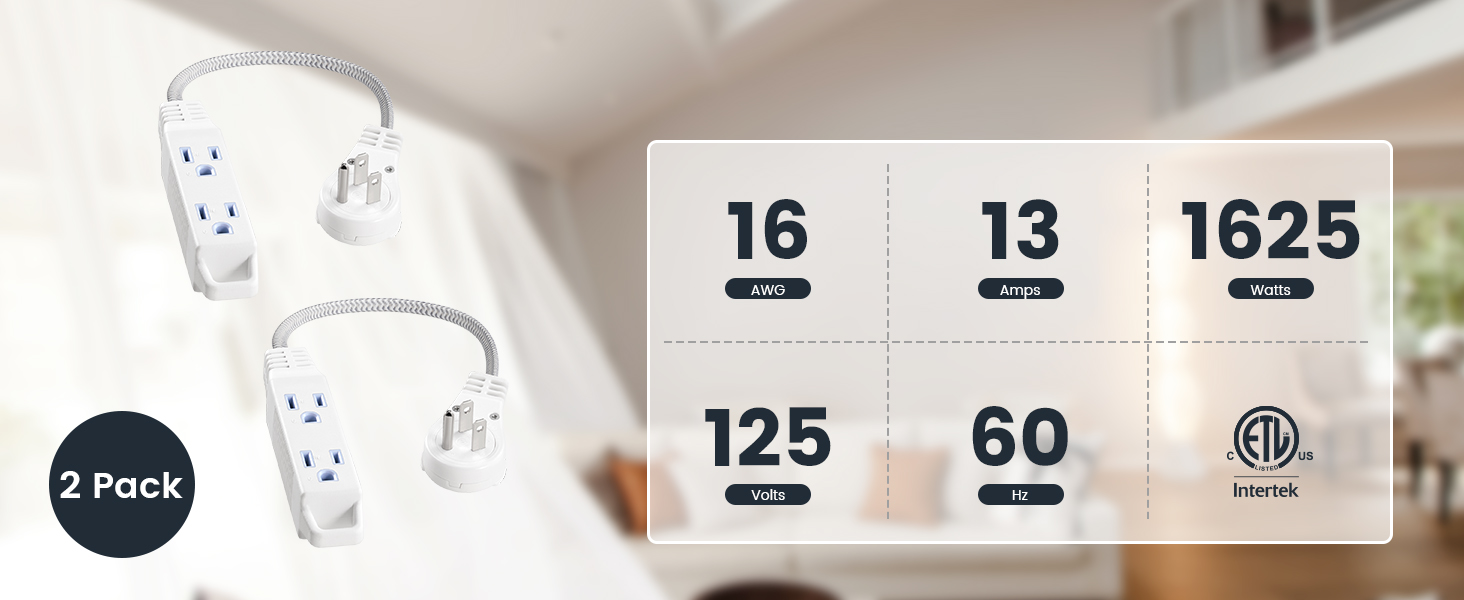 360° Rotating Flat Plug Extension Cord