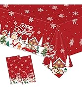 KFJBPB 2 Pack Christmas Tablecloth Disposable, 54 x 108 Inch Red Snowman Xmas Tree Snowflake Tabl...