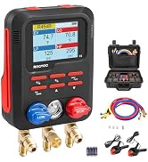 ROGVOC Digital Manifold Gauge, HVAC Refrigerants Digital AC Gauges Set with 2 Thermometer Clamps ...