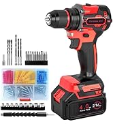 21V Cordless Brushless Power Drill Set with 4.0Ah Large Capacity Battery and Charger, 3/8-Inch Me...