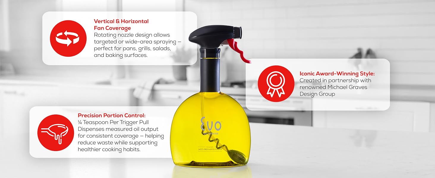 Evo Original Oil Sprayer, Non-Aerosol for Olive Oil, Cooking Oils, and Vinegars