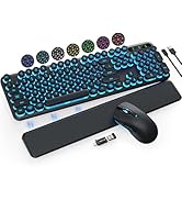 Wireless Keyboard and Mouse Backlit - Retro Round Keycaps, Detachable Wrist Rest, Light Up Letter...