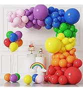 RUBFAC Rainbow Balloons Garland Arch Kit Mixed Size Assorted Color Balloons for Birthday Party Ba...