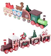 NUOBESTY 2Pcs Wooden Christmas Train Set Toy Cake Toppers Under Christmas Tree Decorations Christ...